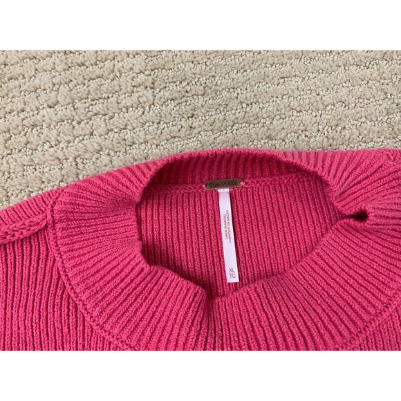 Free People Pink Easy Street Crop Sweater Oversized Womens Long Sleeve XL - Picture 5 of 11